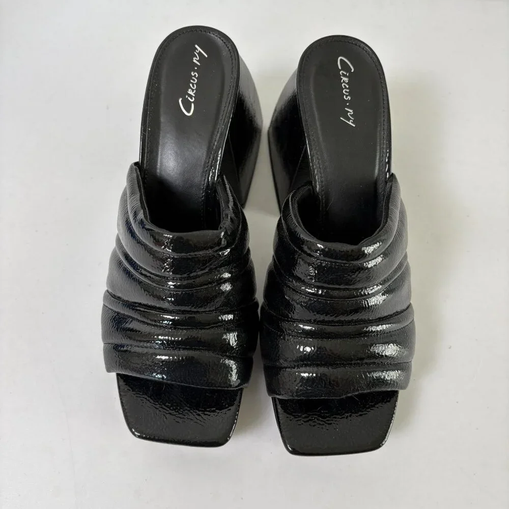 Circus Sam Edelman Marlie Platform Block Heel‎ Sandals Size 9.5 M Black Patent